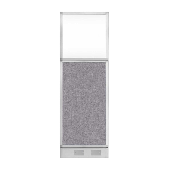 Hush Panel Configurable Cubicle Partition 2' x 6' Cloud Gray Fabric Clear Window w/ Cable Channel
